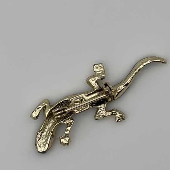 Salamander Lizard Brooch Pin Green Enamel Amphibian Red Rhinestone Eyes Vintage - Picture 4 of 5